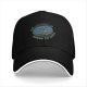 Black baseball cap with flat earth 'around the world' graphic print