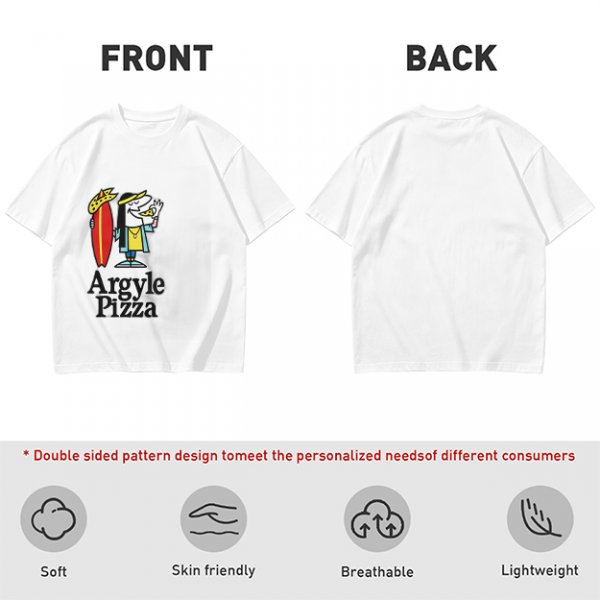 Olive T-Shirt with Surfer Pizza Character and Argyle Pizza Print