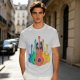 Olive T-Shirt With Colorful Cat Guitar Illustration