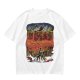 Olive T-shirt with Artistic Swirling Scene Print Featuring a Silhouetted Figure