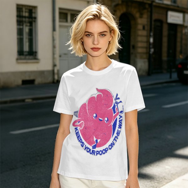 Olive T-Shirt With Funny Colon Graphic 'Keeps Your Poop On The Way' Print