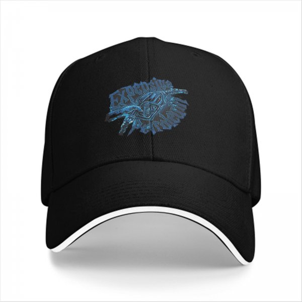 Black Baseball Cap With Blue Graphic Print Design