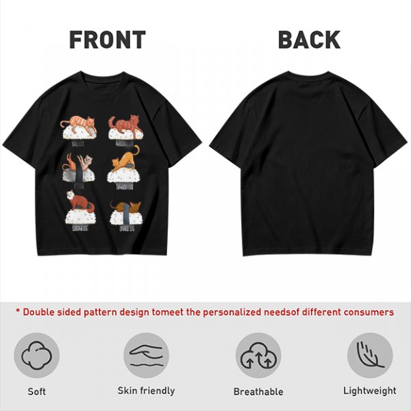 Olive green t-shirt with sushi cat illustrations