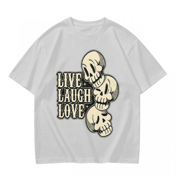 Olive Graphic T-Shirt with Live Laugh Love and Stacked Skulls