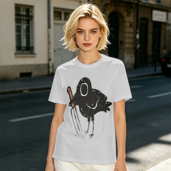 Olive T-Shirt With Dark Crow Holding Knife Graphic Print