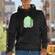 Black hoodie with green leaf and purple creature graphic