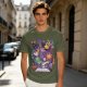 Olive T-Shirt With Cute Occult Monster And Spell Book Print