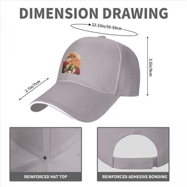Black Baseball Cap With Anime Straw Hat And Sunflower Print
