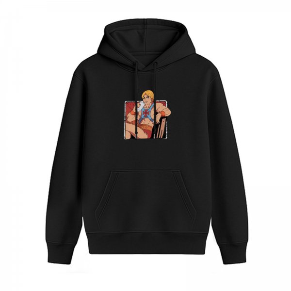 Black Hoodie With He-Man Relaxed Graphic Print