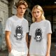 Olive green graphic t-shirt with black cat and skull print