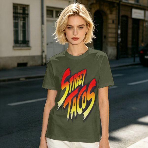 Olive Green T-Shirt With Street Tacos Gradient Graphic Print