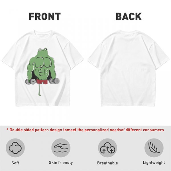 Oversized Army Green T-Shirt With Muscular Frog Lifting Dumbbells Print