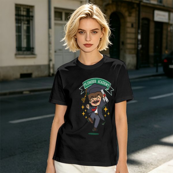 Plumber Academy Graduate Cartoon Character Graphic T-Shirt