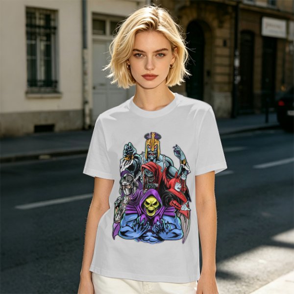 Olive T-shirt with Villainous Cartoon Character Group Print