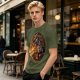 Olive T-Shirt With Dragon And Warrior Fantasy Art Print