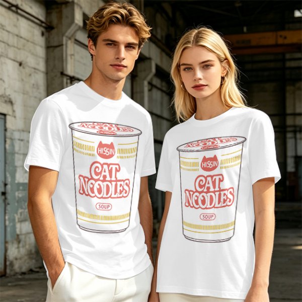 Olive T-shirt with Cat Noodles Cup Print