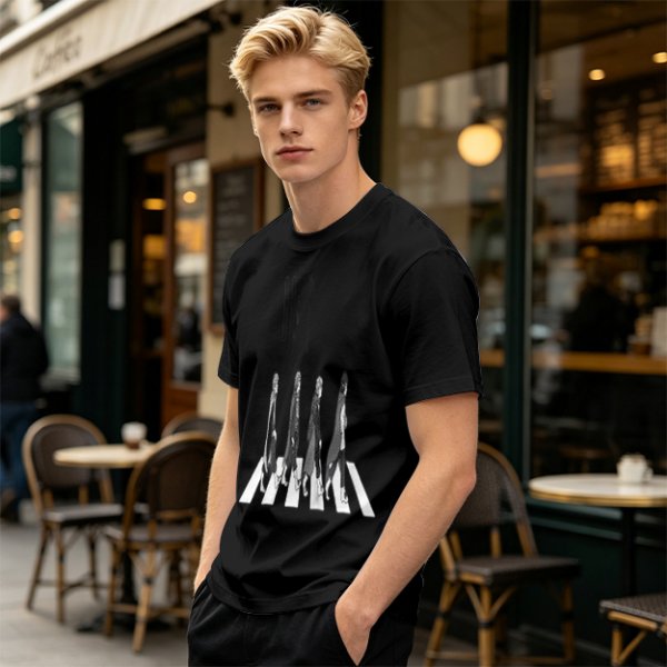 Olive T-Shirt With Anime Characters Crossing Crosswalk Print