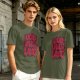 Olive green graphic t-shirt with dark metal style Live Laugh Love print