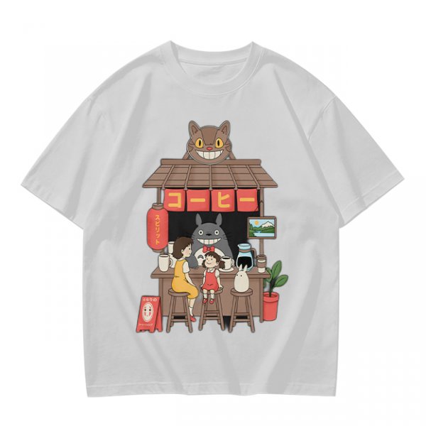 Studio Ghibli inspired coffee stand t-shirt with Totoro and friends