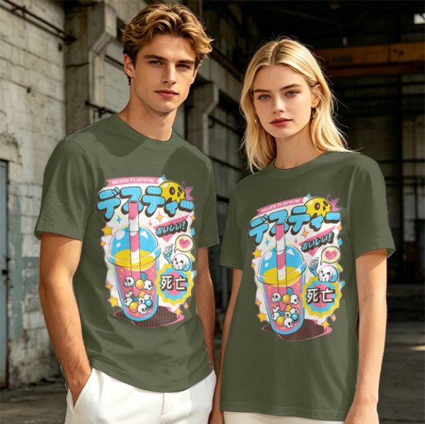 Oversized Graphic Tee with Death Flavor Bubble Tea Print