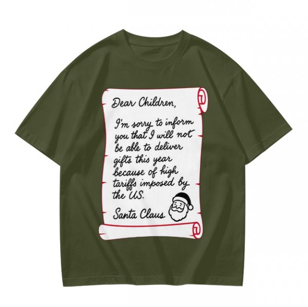 Christmas t-shirt with Santa's tariff excuse note print