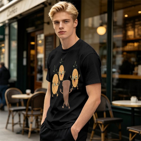 Olive T-Shirt With Cartoon Pineapples And Brown Character Graphic