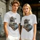 Olive T-Shirt With Rustic Wooden Cart Print