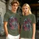 Olive T-Shirt With Dark Fantasy Skull And Monster Graphic Print