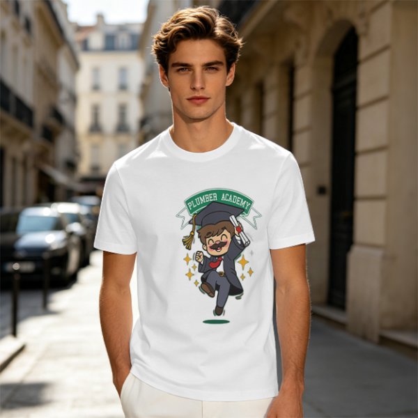 Plumber Academy Graduate Cartoon Character Graphic T-Shirt