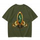 Olive Green T-Shirt With Ornate Golden Frame And Green Wolf Head Print