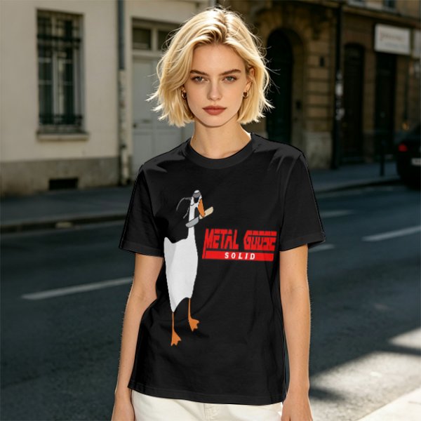 Olive T-Shirt With Metal Goose Solid Parody Graphic Print