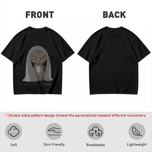 Olive T-shirt with Angry Cat in Hooded Cloak Graphic Print
