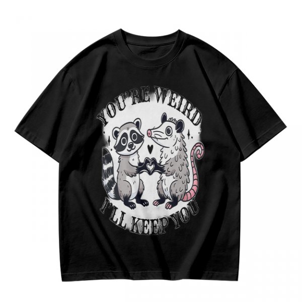 Olive T-Shirt With Raccoon and Opossum Weird Love Graphic