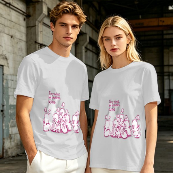 Olive Green T-Shirt With Pink Whimsical Graphic Print
