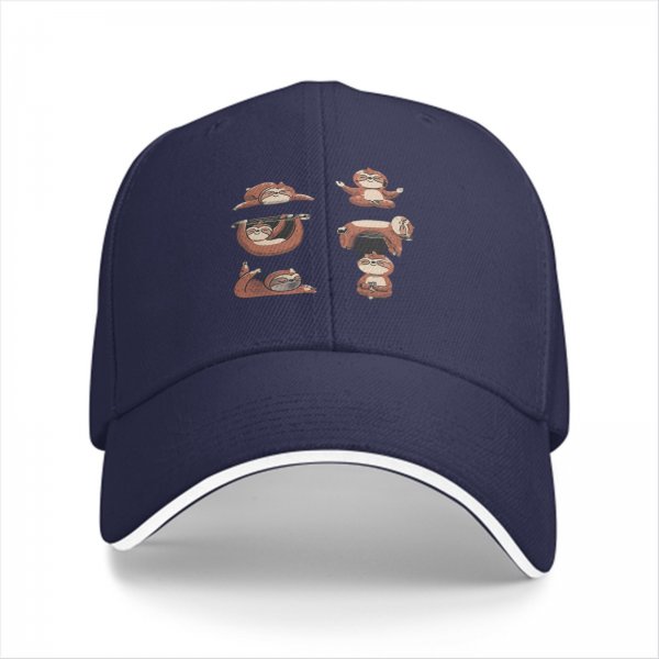 Black Baseball Cap With Cute Sloth Yoga Poses Graphic