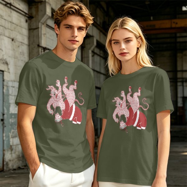 Olive T-Shirt With Krampus And Santa Graphic Print