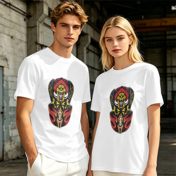 Olive T-Shirt with Tribal Warrior Mask and Horse Graphic Print