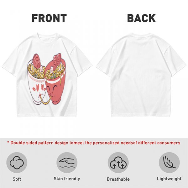 Olive T-Shirt With Cute Ramen Cups In Love Graphic