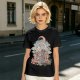 Olive T-Shirt With Whimsical Cat Crescent Moon Artwork