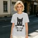 Olive graphic t-shirt with black cat holding 'for a year or two' text