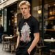 Olive T-Shirt With Whimsical Cat Crescent Moon Artwork