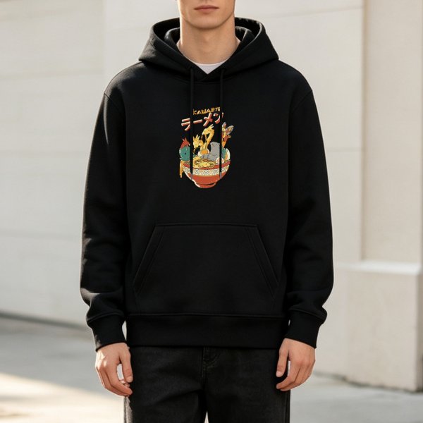 Black Hoodie With Ramen Monster Bowl Graphic Print