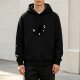 Black hoodie with playful Godzilla and cats graphic design