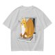 Olive T-Shirt with a Sleeping Cat on a Laptop Print