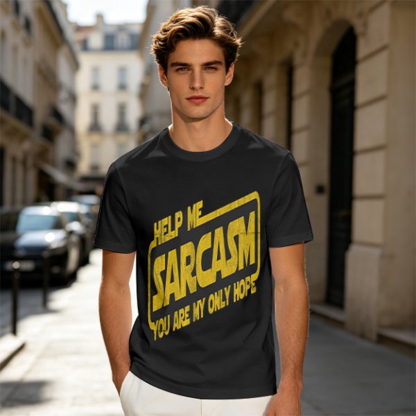 Olive t-shirt with 'Help Me Sarcasm You Are My Only Hope' print