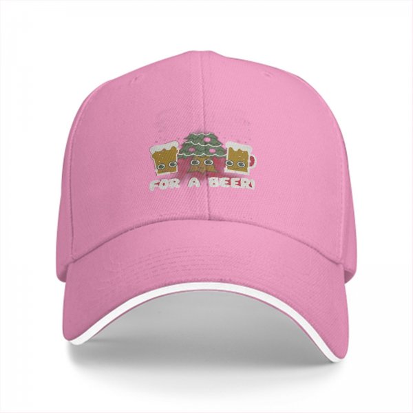 Black baseball cap with beer mugs and Christmas tree graphic FOR A BEER