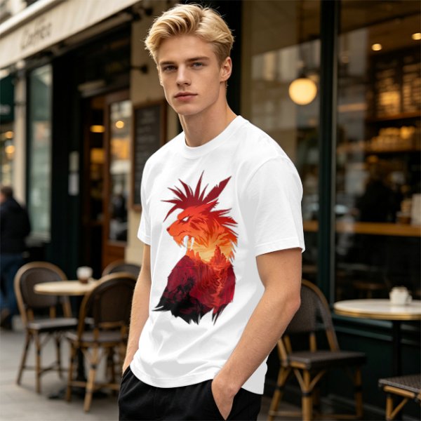 Olive T-Shirt With Fiery Lion Creature Graphic Print