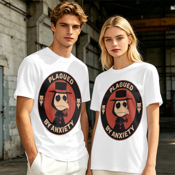 Olive T-Shirt With Plagued By Anxiety Plague Doctor Graphic