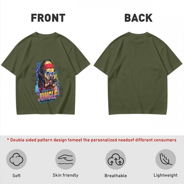 Olive T-Shirt with Retro Predator 'Welcome to the Jungle' Print