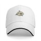 Black baseball cap with aliens repairing a cratered moon design